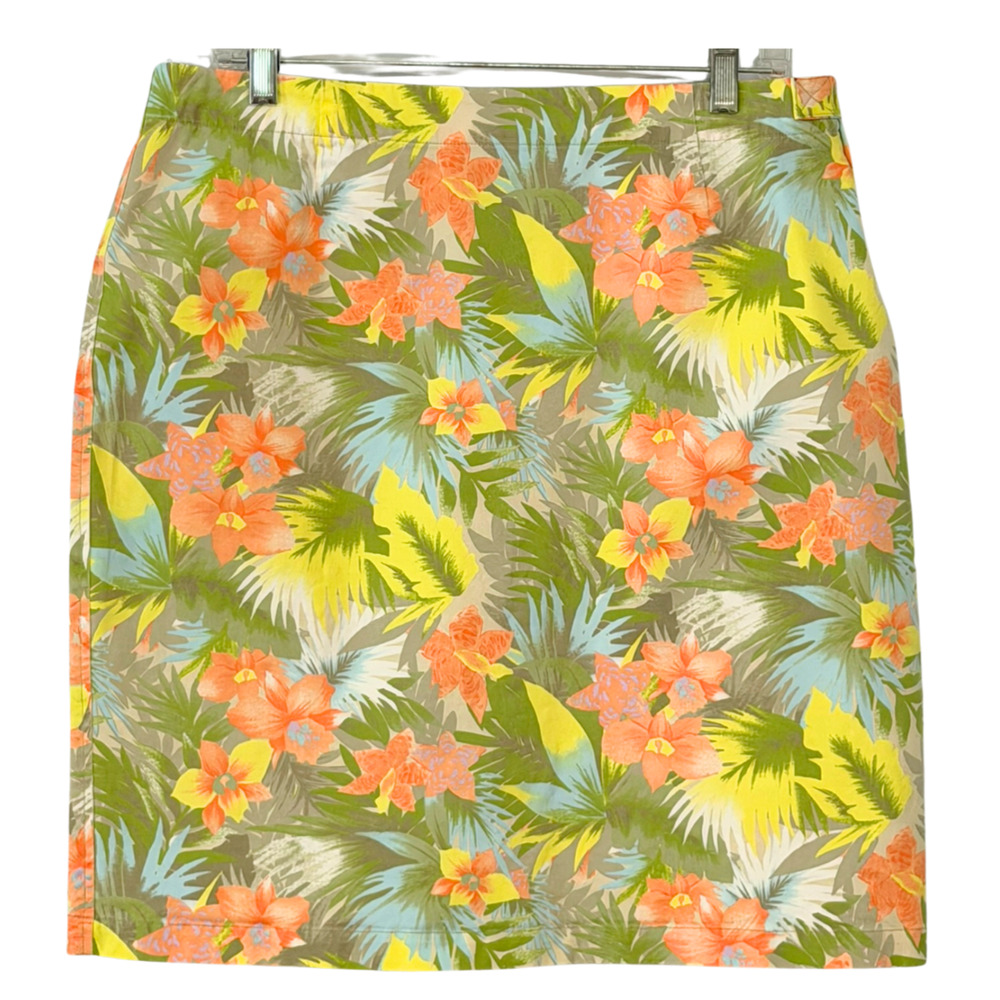 Hawaiian Tropic Sz 12 Cotton Canvas Mini Skirt Tropical Floral Coconut Girl Vtg
